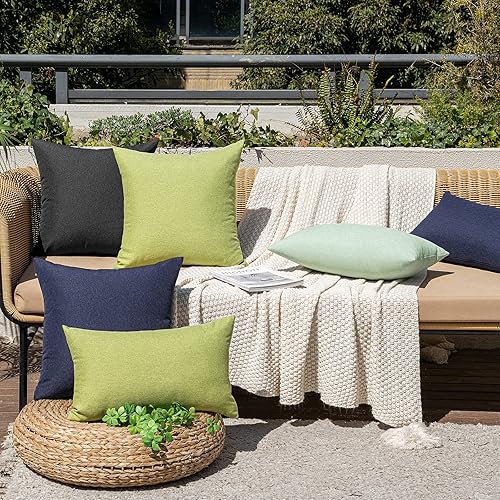 Miniatura 6 de MIULEE - Paquete de 2 fundas decorativas de cojín para exteriores, impermeables, de lino de algodón liso, con poliéster, para el jardín, patio,