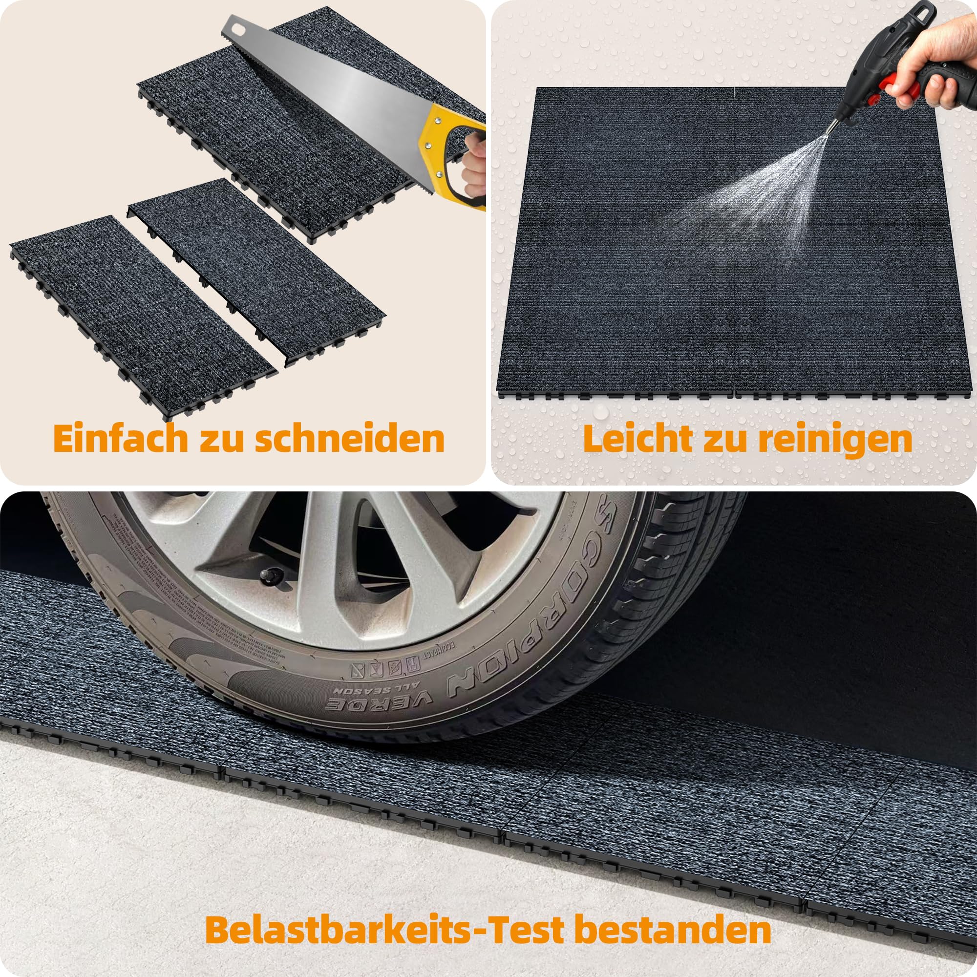 36er Set Teppich-Klickfliesen 30x30 cm, Interlocking Carpet Floor Tiles für Büro, Wohnzimmer, Balkon & Innenbereiche, Anti-Rutsch & Bodenschonend, schnelle DIY-Verlegung, Grau