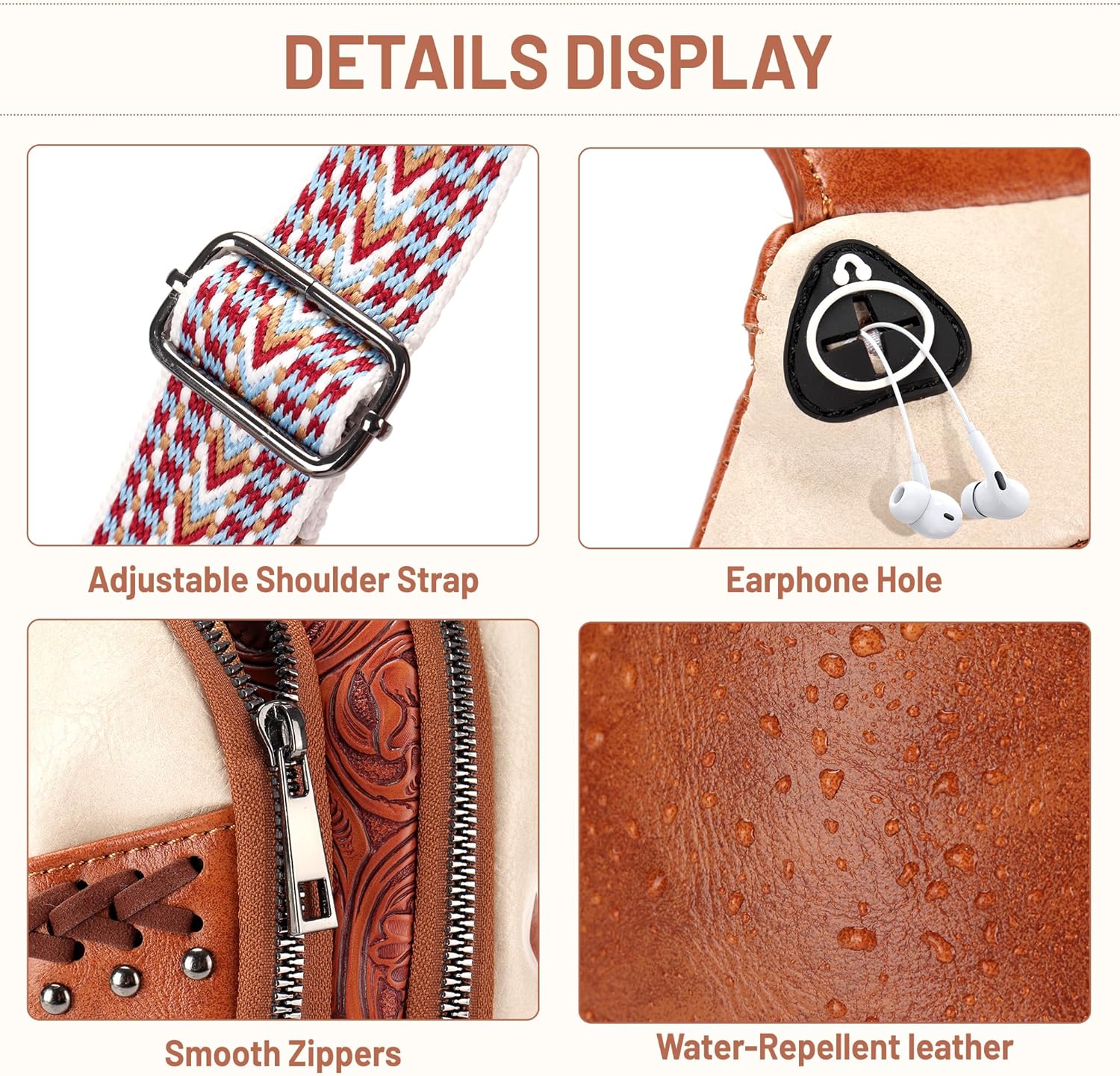 Sling Bag Crossbody Bags for Women Trendy Leather Fanny Packs Chest Bag Sling Crossbody Backpack for Travel (Brown with White) - Image 4