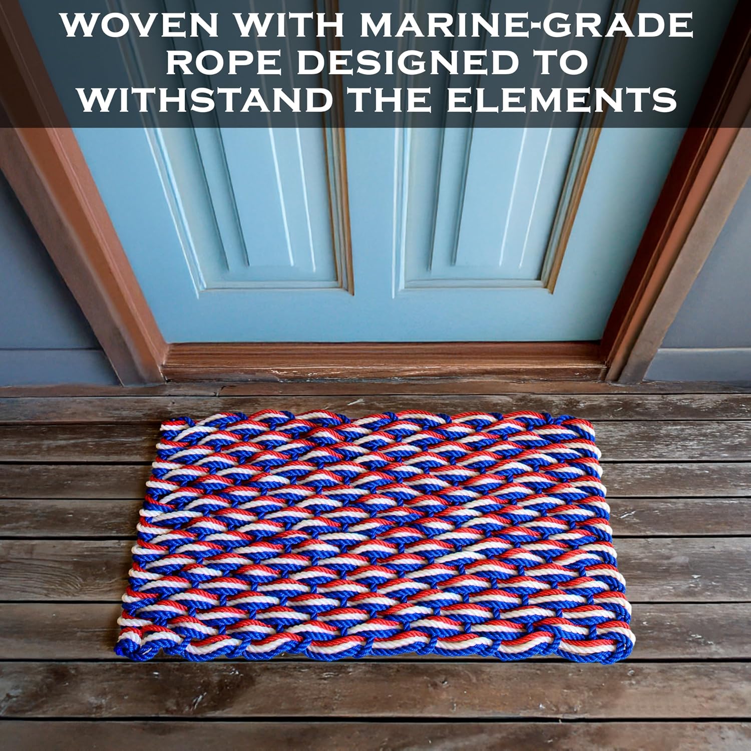 MAINEVENT Lobster Rope Mat Patriotic 30x17 Inch, USA-Designed Lobster Rope Door Mat Outdoor, All-Weather Nautical Door Mat, Non-Fade Lobster Doormat, Front Door Welcome Mat