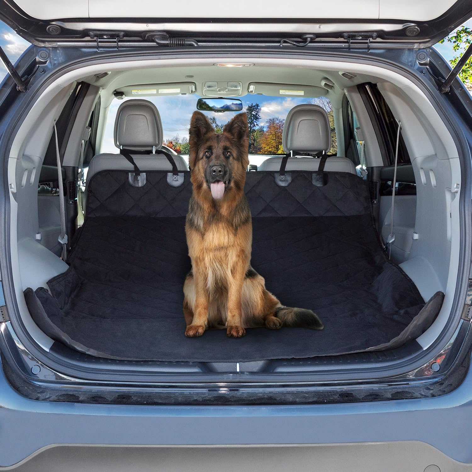Cargo Liner Dog Seat Cover- Quilted Waterproof All Weather Non-Slip Trunk Pet Travel Mat with Bumper Flap Protector for SUVs by PETMAKER
