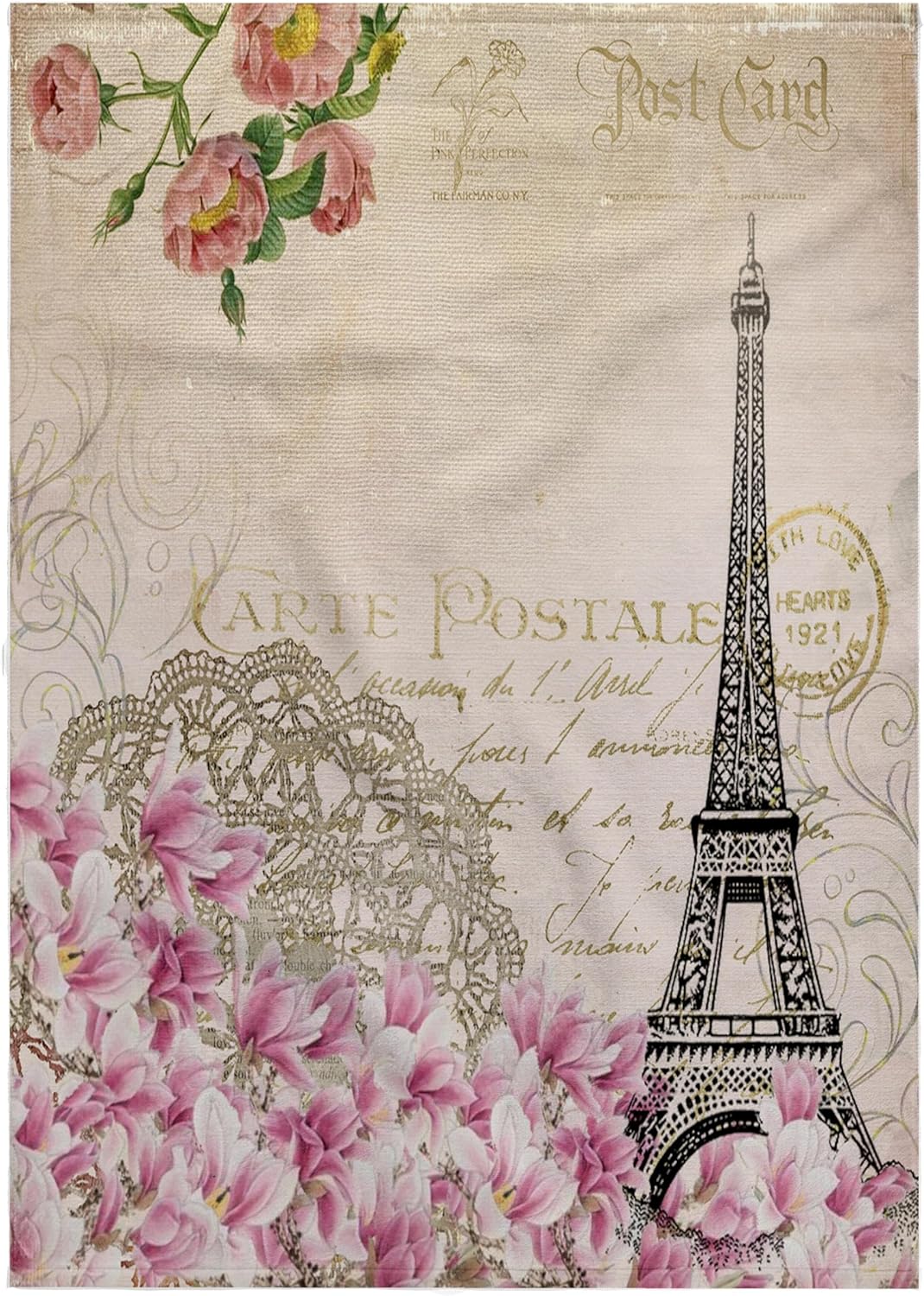 3dRose Eiffel Tower Paris with Flowers in Vintage Style 22x30 Bath Hand Pool Towel