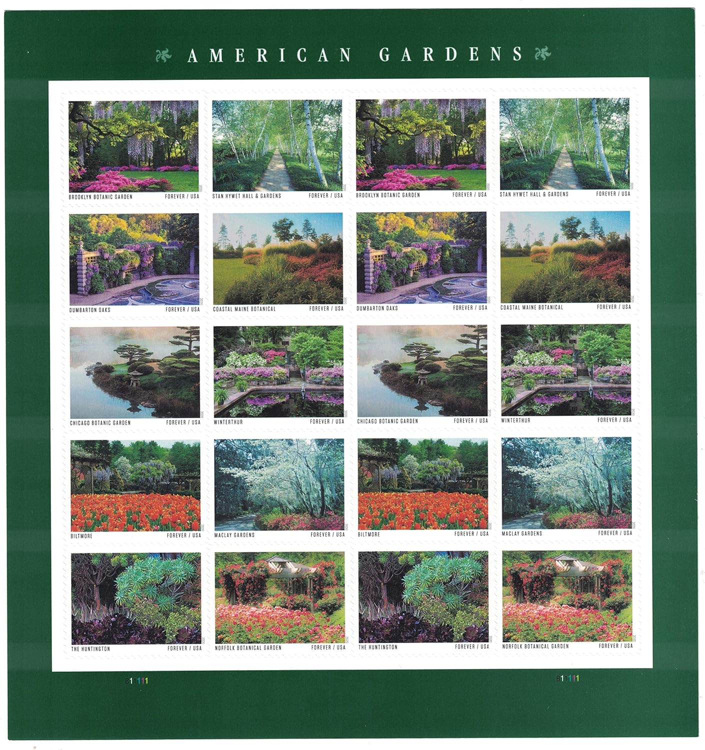 American Gardens Sheet of 20 Forever Postage Stamps Scott