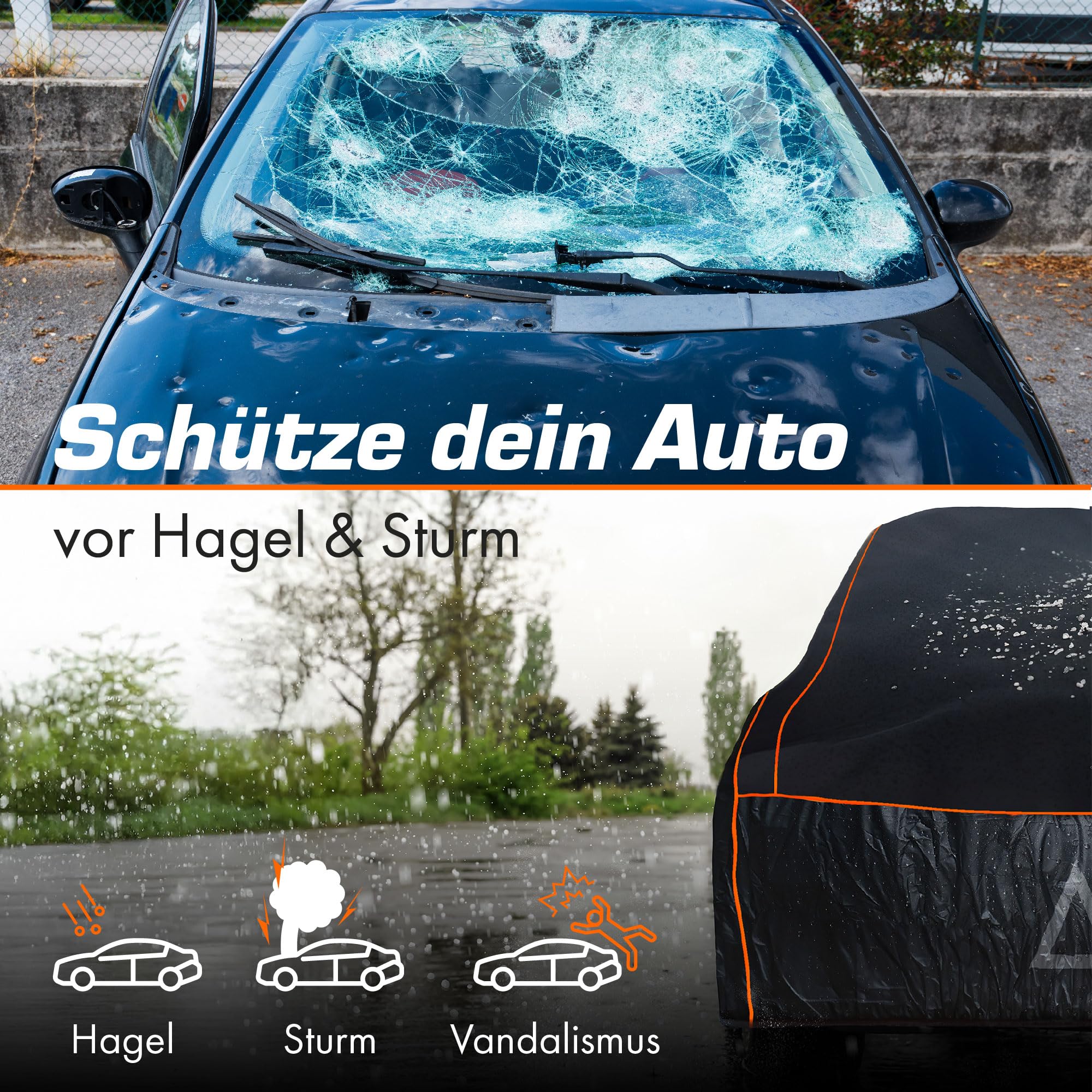 Upgrade4cars Auto Hagelbeschermingszeil | Complete Autohoes voor alle Seizoenen | Auto - L (485x186x120 cm) Version 2025
