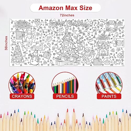 Miniatura 2 de OHOME Póstermantel gigante de Navidad para colorear, manualidades de Navidad para niños, 30 x 72 pulgadas, pancarta de papel gigante para colorear,