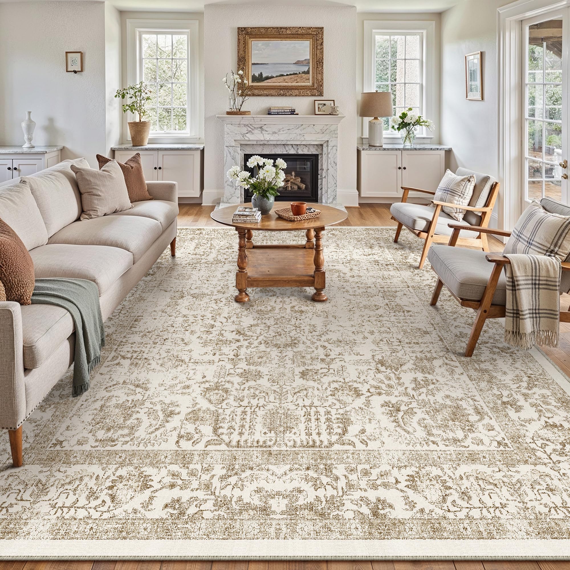 Amazon.com: PureCozy Light Brown Area Rug 10x14 Machine