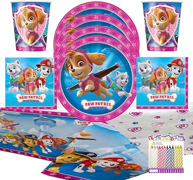 Pink Paw Patrol Skye & Everest Birthday Party Supplies for 16 Dinner Set