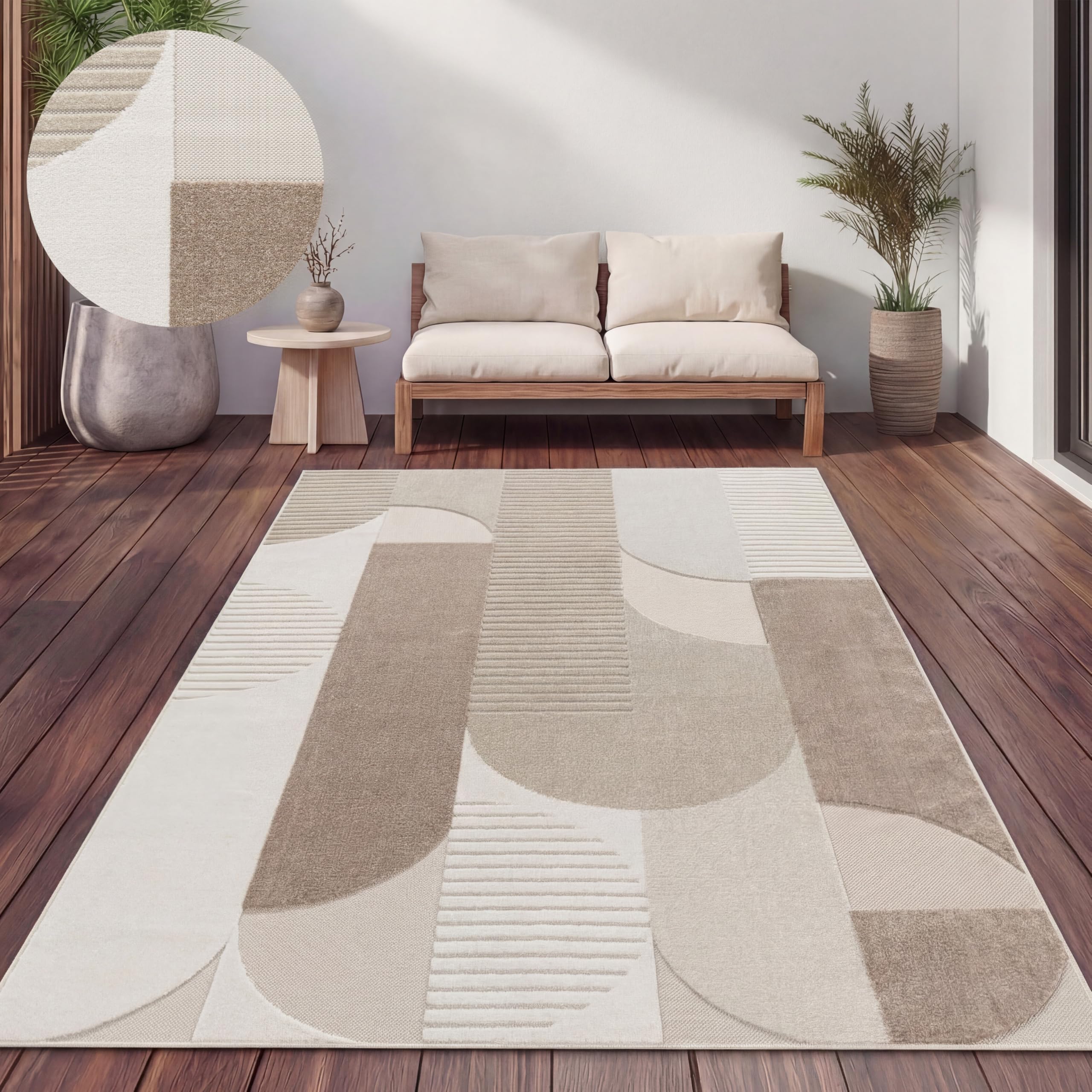 Paco Home Area Rugs Livingroom Short Pile Large Rug Bedroom Scandi Pattern Aztec Pattern Monochrome, Size:160x220 cm, Colour:Beige 2