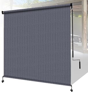 Shade&Beyond Outdoor Roller Shades with Splicing Design, 8' W x 8' H Cordless Patio Roll Up Blinds, Exterior Shade Cloth Roll for Porch, Gazebo, Pergola, Balcony, Blue Gray