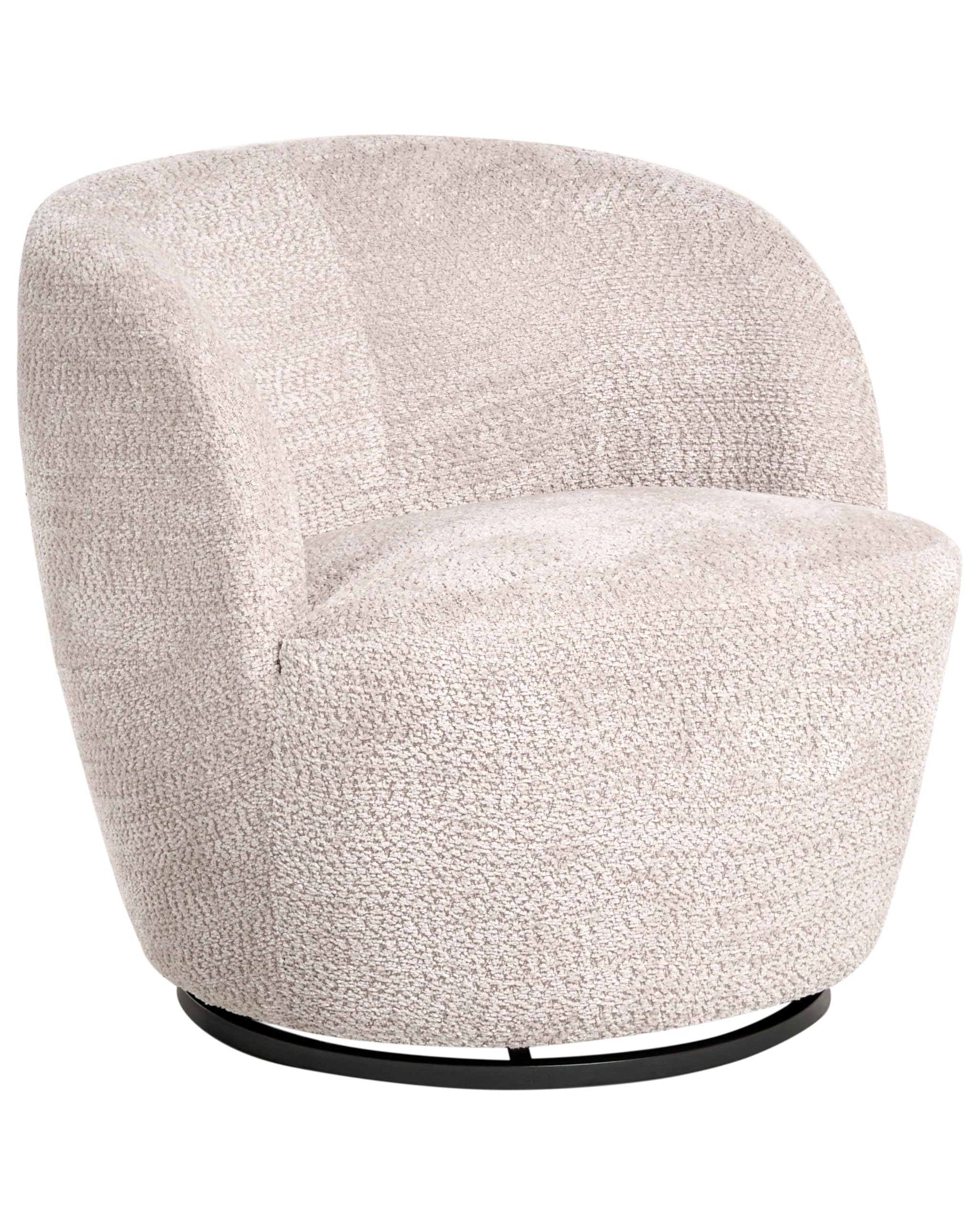 Beliani Sillón Giratorio Moderno con tapizado de Chenilla reposabrazos y Asiento Ancho salón Beige Kuolpa