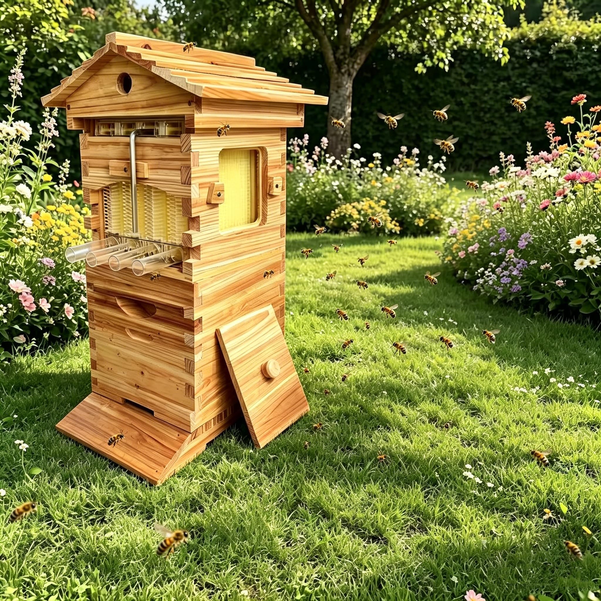 Arnia per Apicoltura Completa, Scatola in Legno con Flusso Automatico E Finestra di Osservazione, Perfetta per Hobbyisti, Giardinieri E Apicoltori alle Prime Armi