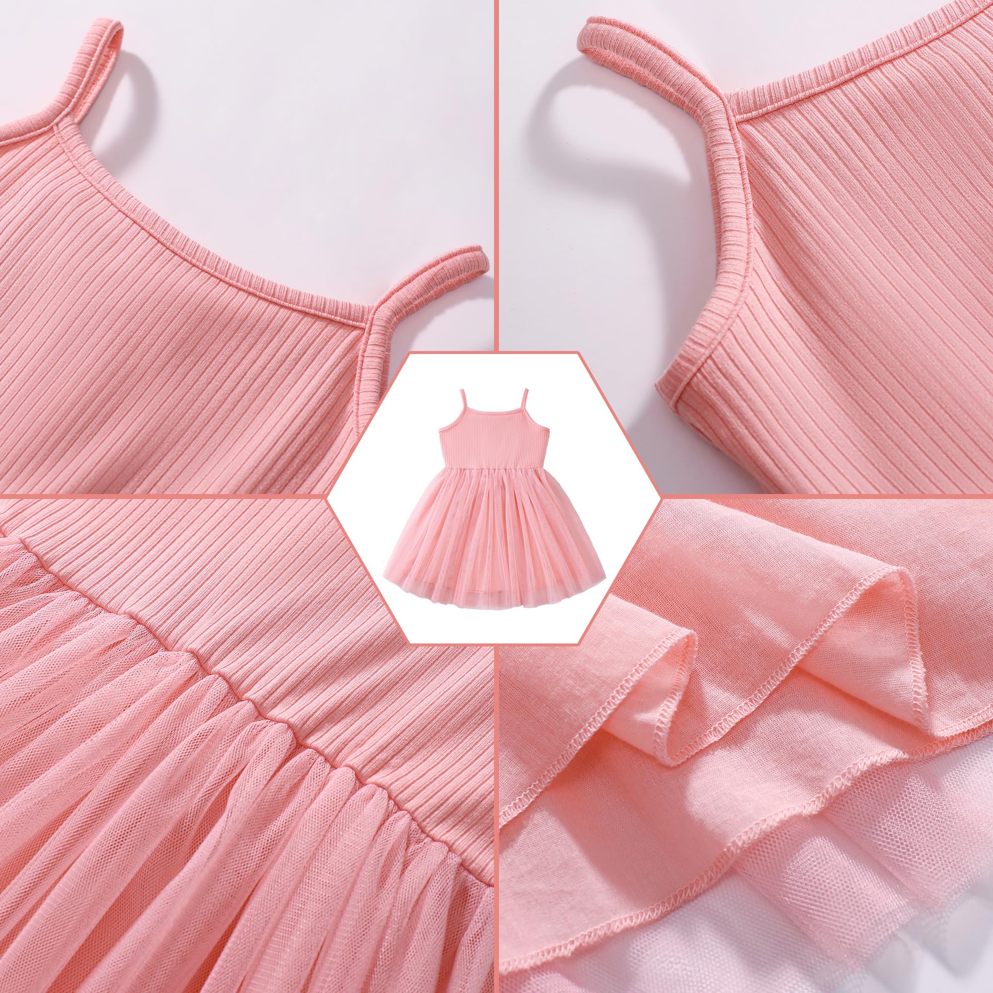 Vestido Tul para Niña Sin Mangas Algodón Verano Vestidos Tirantes A-Line Tutú Casual Elegante Ropa Princesa Fiesta Ceremonia 2-7 Años Negro/Rosa