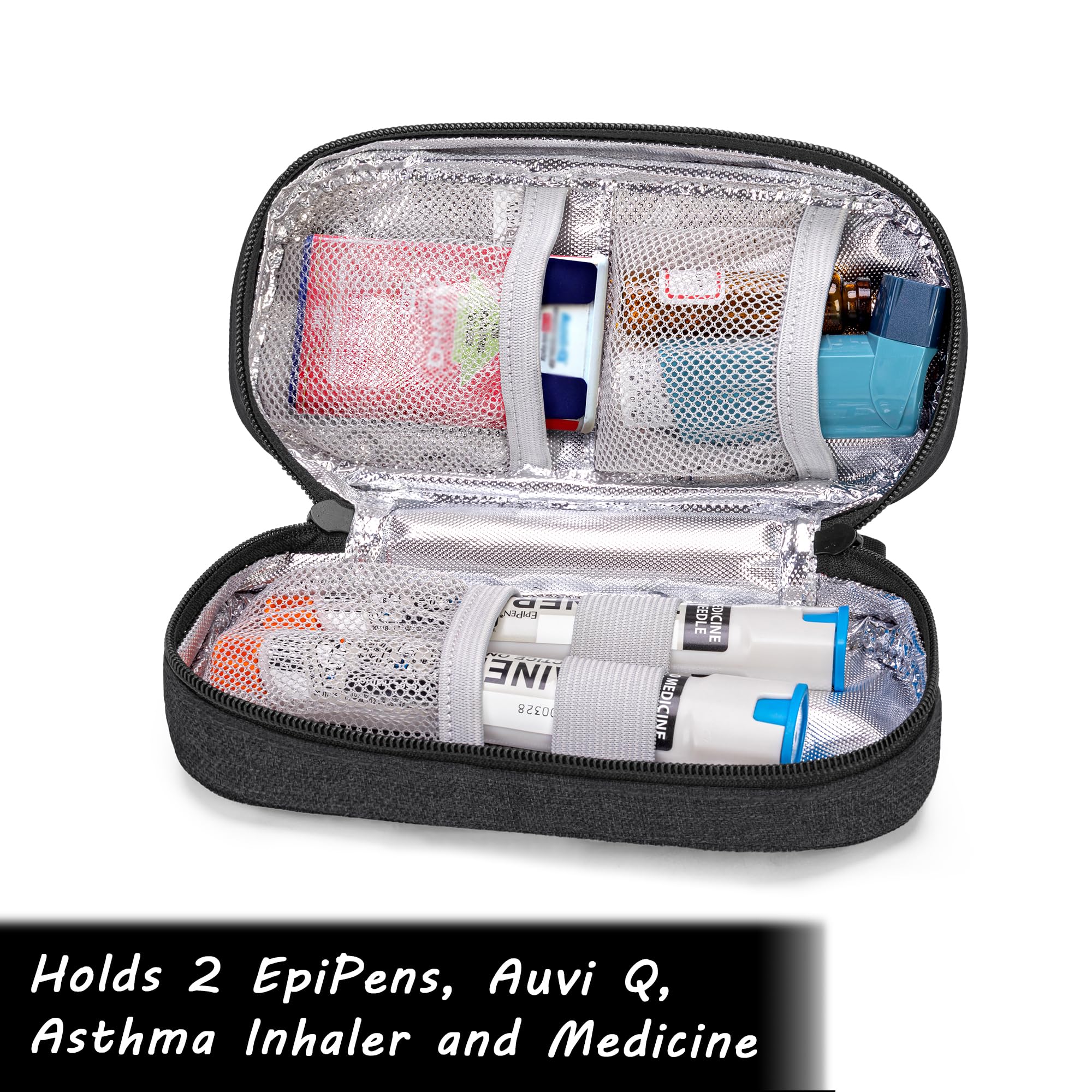 CURMIO Borsa da trasporto in Epipen isolata, borsa portatile per medicinali per 2 EpiPen, Auvi-Q, siringhe, fiale, spray nasale, casa e viaggio, Nero