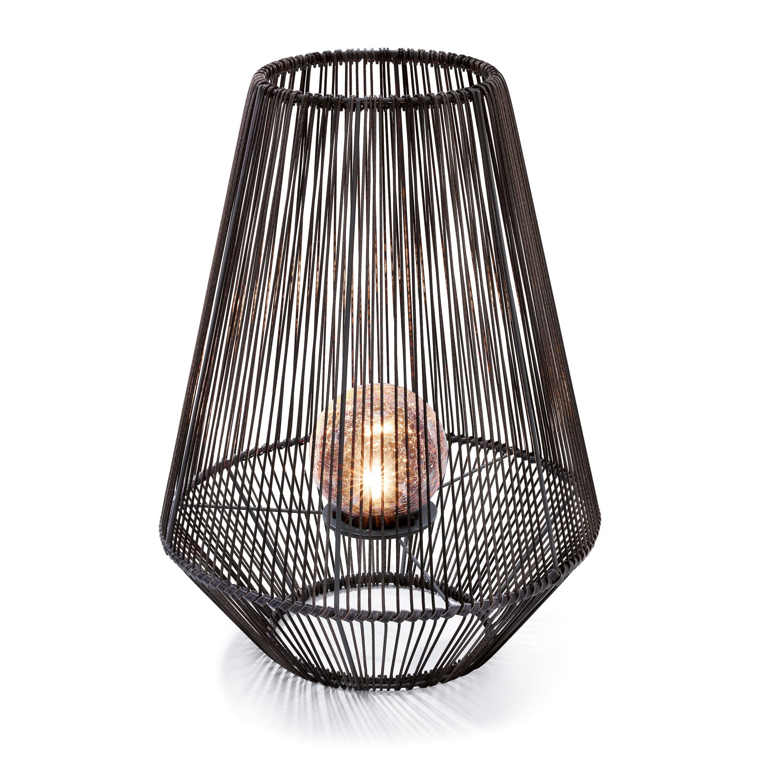 Esotec Solar Windlicht ILONA Rattan Windlicht für außen, Gartenlaterne mit Bruchglas Leuchtkugel, Gartendeko, Balkon Deko, H51cm 102208