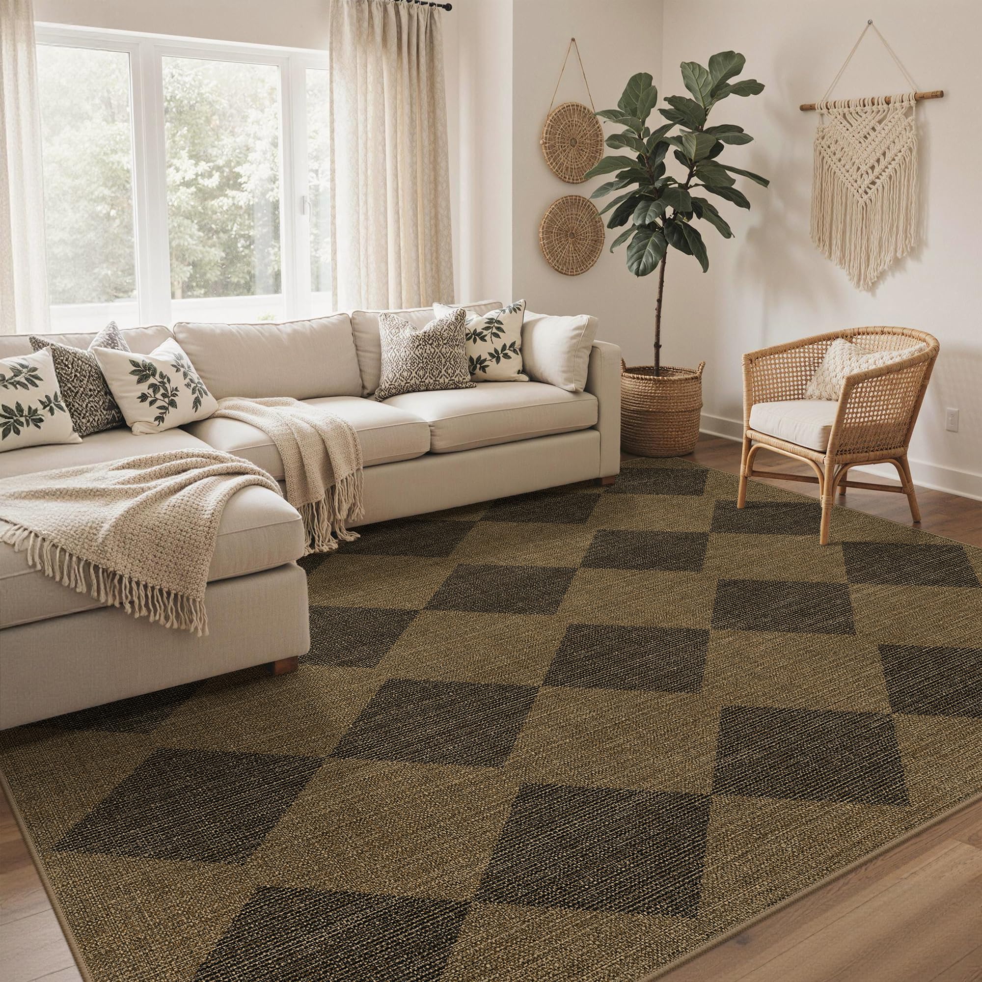 Indoor Outdoor Re-Jute Rug, Washable Non Slip Patio Garden Rug, Quick Dry Breathable Faux Jute, Soft Anti Fatigue Rug for Kitchen Balcony Living Room, Kids & Pet Friendly, Solid Diamond 240x300CM