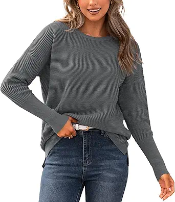 BTFBM Fall Sweaters for Women 2025 Casual Long Sleeve Sweater Striped Loose Fit Pullover Tops
