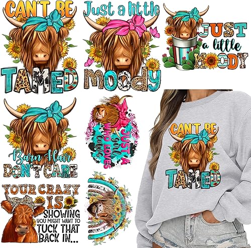 Miniatura 1 de Adhesivos termoadhesivos termotransferibles para planchar para diseño de ropa, calcomanías de prensa de calor de vaca occidental, tamaño grande,