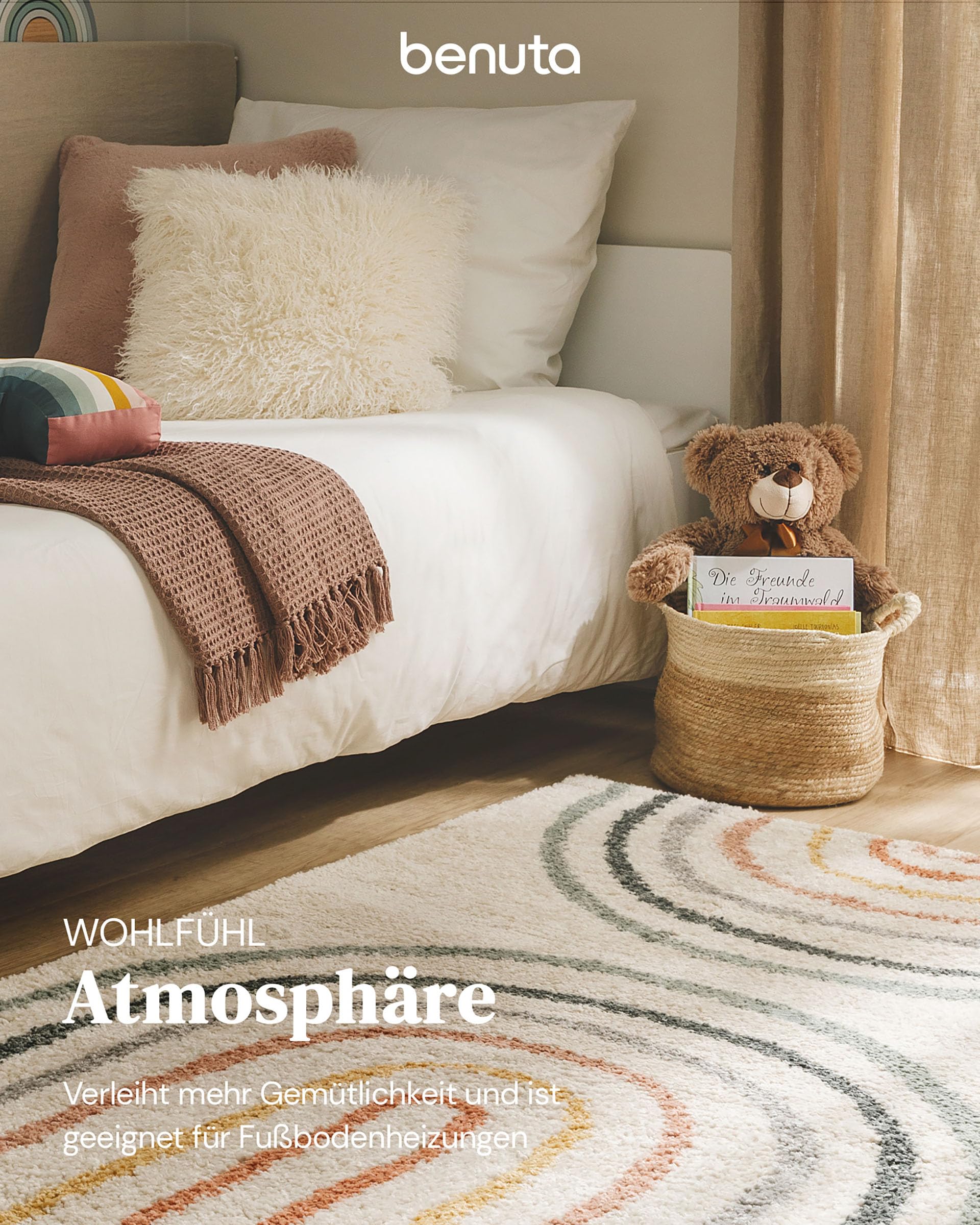 benuta Lytte Kinderteppich Gobi - Multicolor 140x200 cm - Kunstfaser - Rechteckig & im Style: Style: Kindermotive, Scandi Living - Pflegeleicht für Kinderzimmer, Wohnzimmer, Schlafzimmer