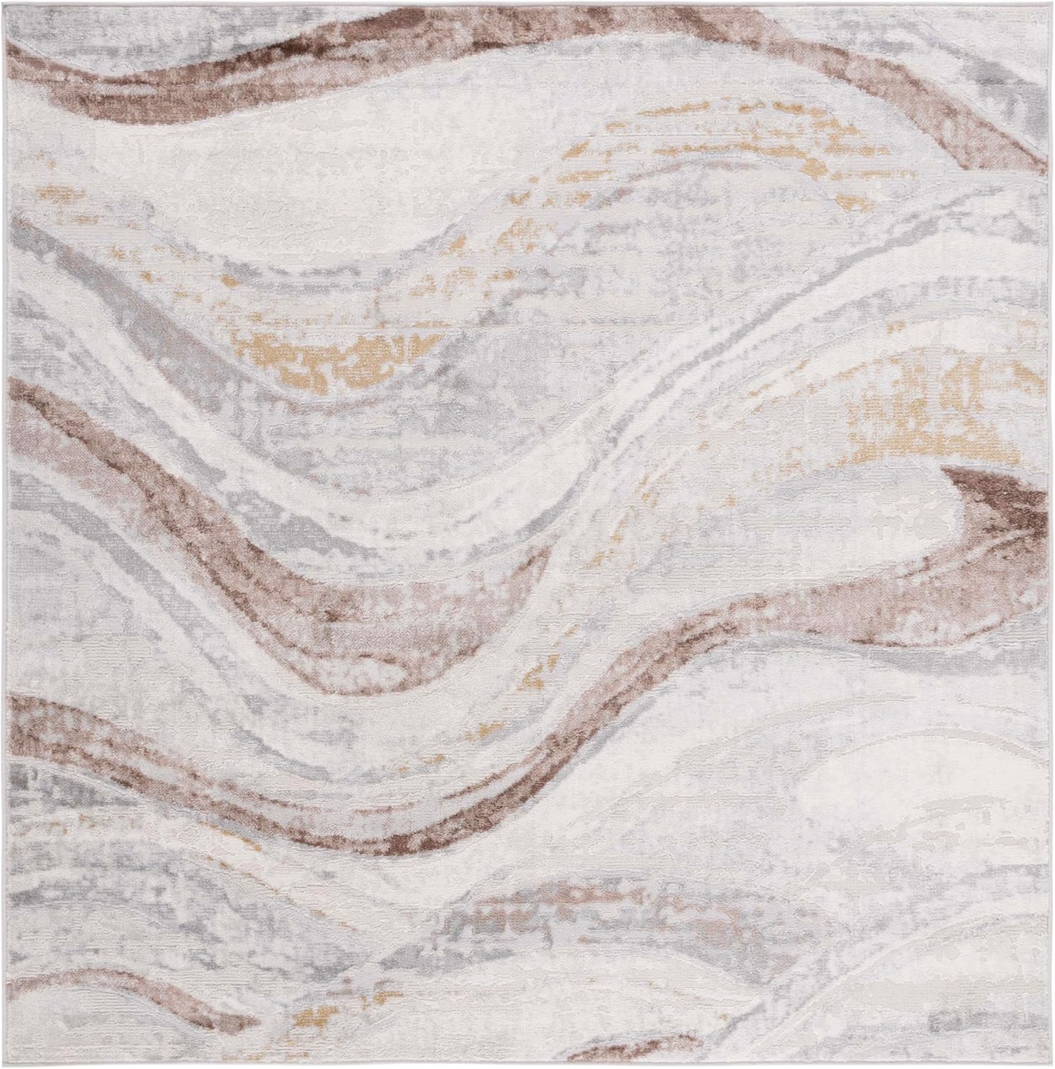 SAFAVIEH Palma Collection Area Rug - 6'7" Square, Beige & Brown, Modern Abstract Design, Non-Shedding & Easy Care, Ideal for High Traffic Areas in Living Room, Bedroom (PAM334B)