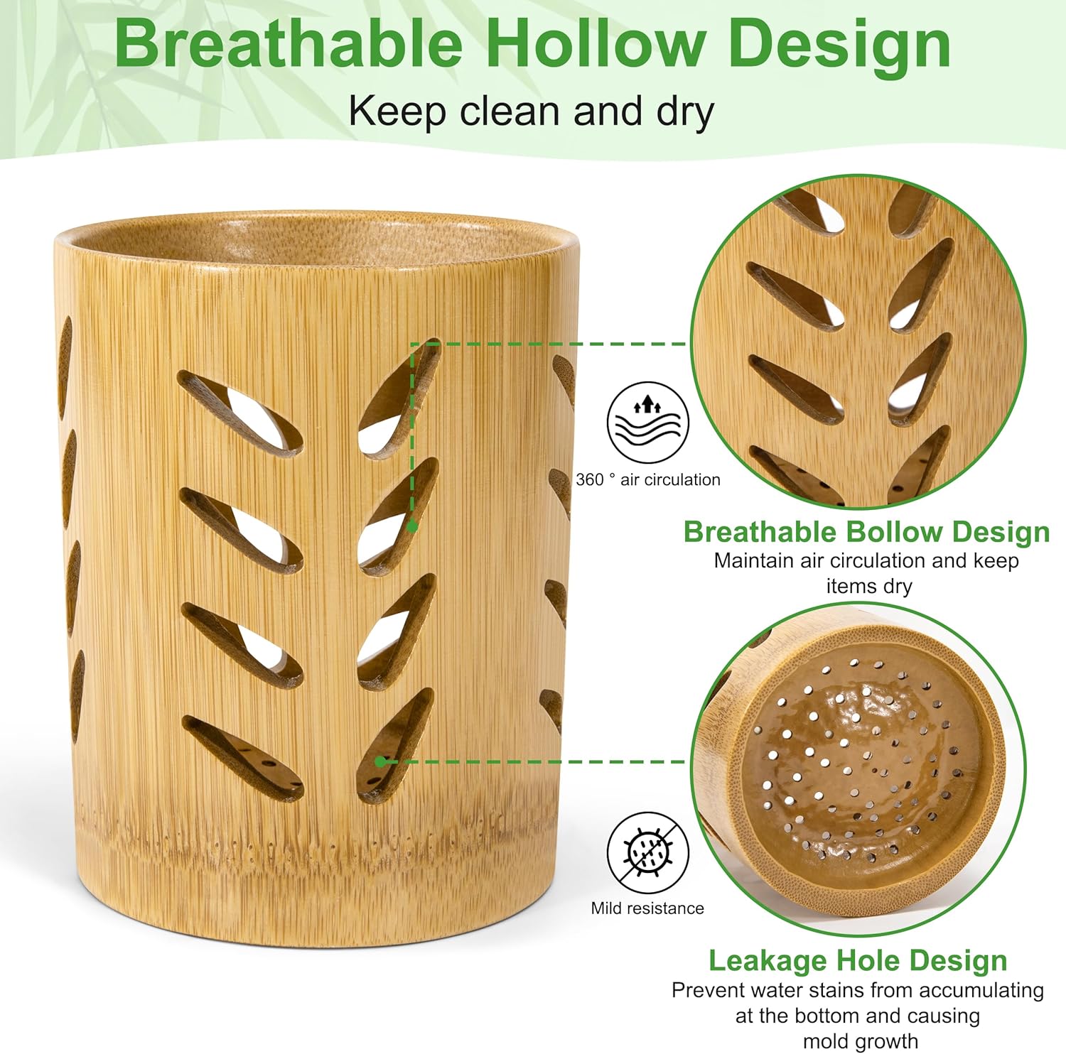 Toothbrush Holder with Drain, Bamboo Electric Toothbrush Holder, Bathroom Toothbrush Holder Organizer for Family Office, 2 Pieces