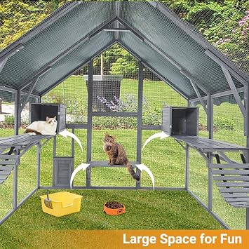 Extra Large Cat Enclosure,110 Inch Large Catio with Waterproof Roof, Pet Habitat for 57 FT2 Space, Outdoor Pet House with 7 Platforms,2 Resting Box and 2 Bridges, for Kitty, Rabbit, Poultry Use