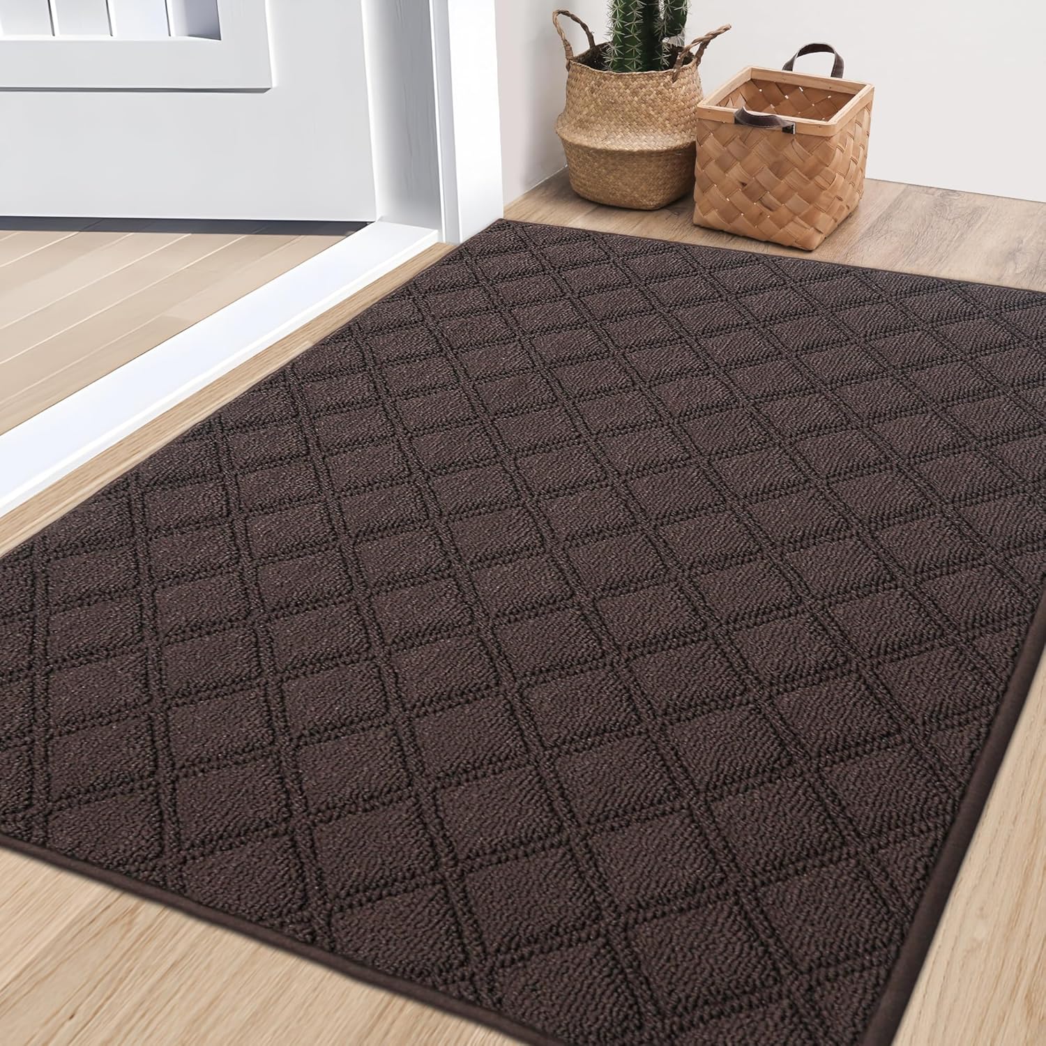 BEQHAUSE Dirt Trapper Door Mat 32" x 48", Non-Slip Washable Doormats Welcome Mat, Dirt Resistant and Absorbent Entrance Mat, Low Profile Floor Mats for Front Back Door, Entryway, Brown
