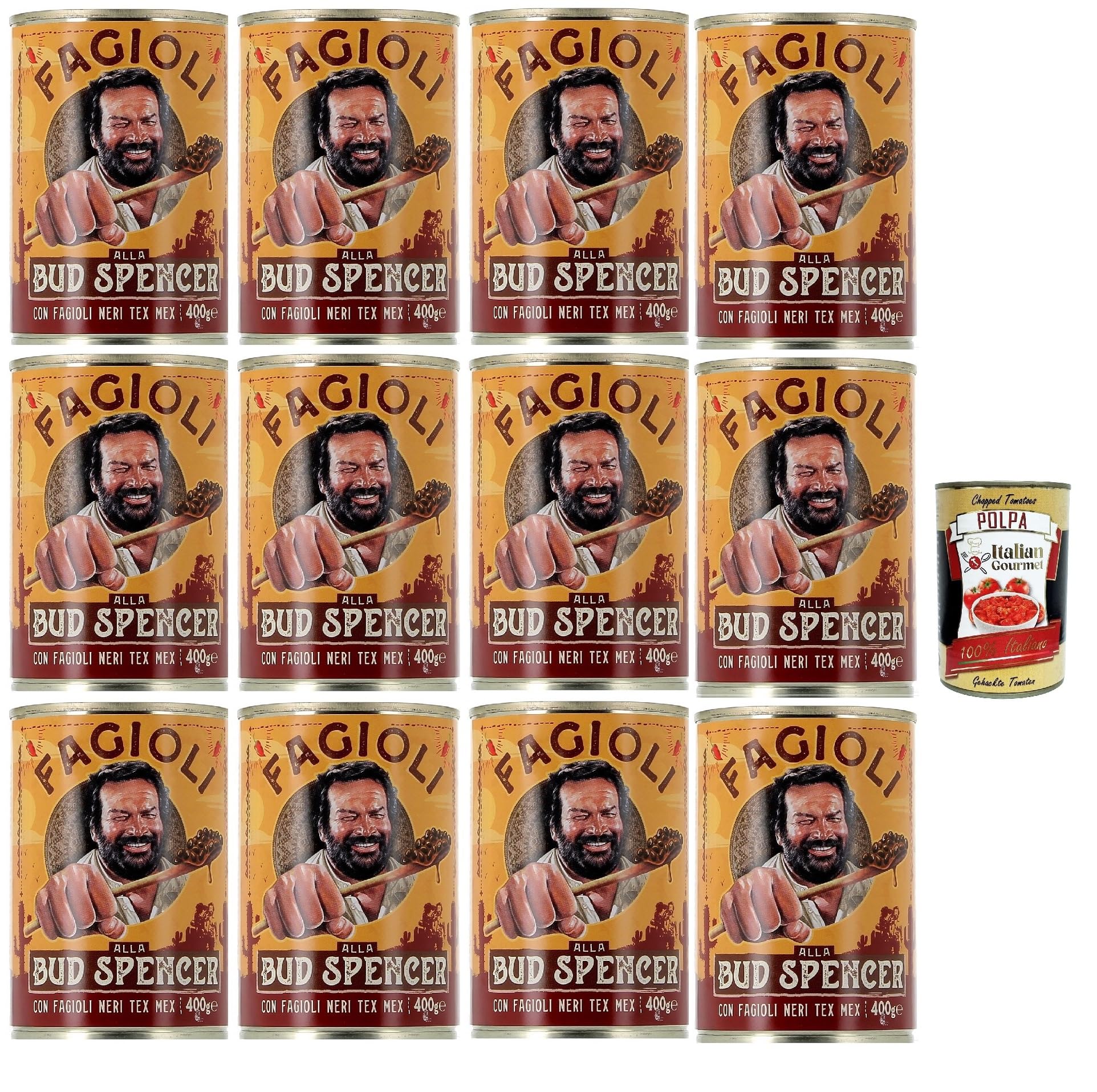 Fagioli alla Bud Spencer - Frijoles negros Tex-Mex en salsa 400 g - listo para calentar, rico en fibra, receta italiana - vegetariano/vegano, 12x 400g + Italian Gourmet Polpa 400g