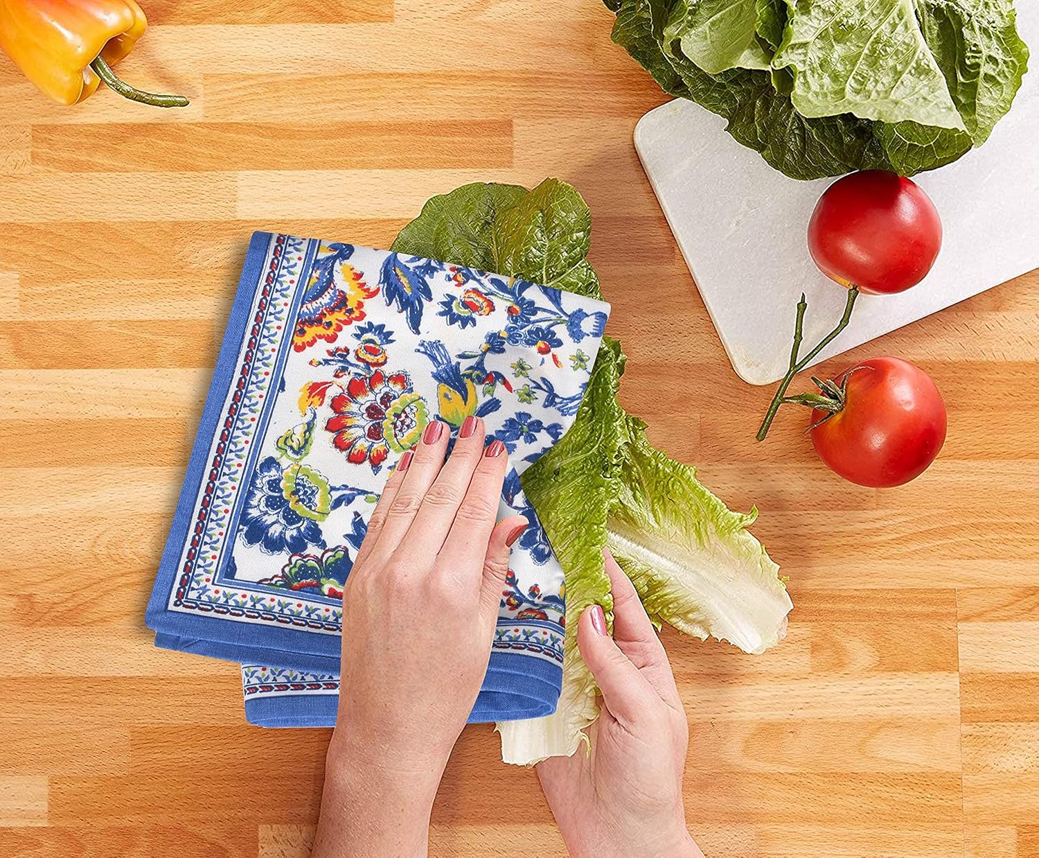 FINGERCRAFT Kitchen Towels, 100% Natural Cotton, Set of 6 Multi-Purpose Kitchen Cloth Very Soft Highly Absorbent Tea Towels for Home and Kitchen 20in X 30in Blue Floral - Image 5