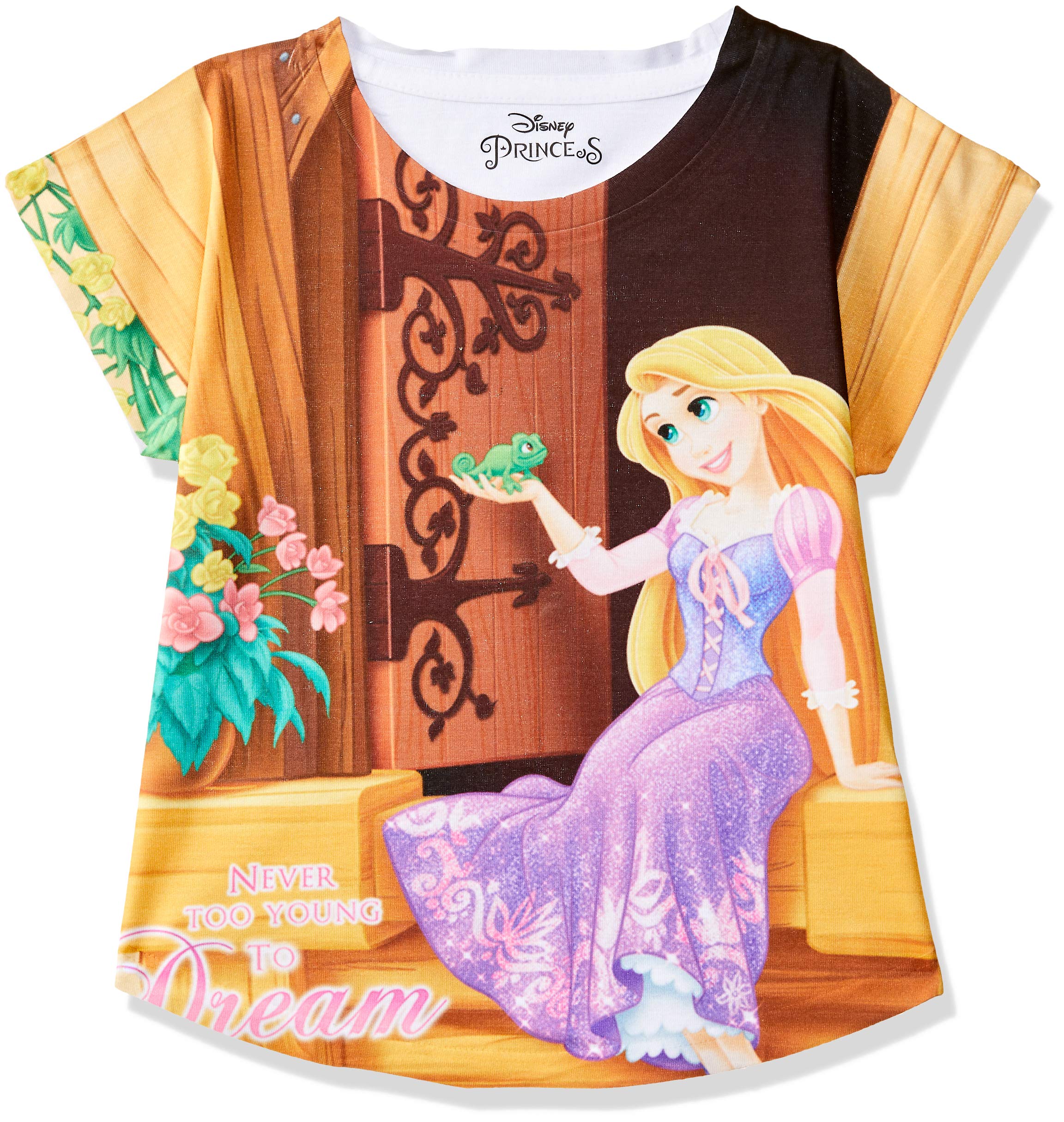 Disney PrincessGirls Polyester Round Neck Cap Sleeves Tops - Multicolour (DPS0013)