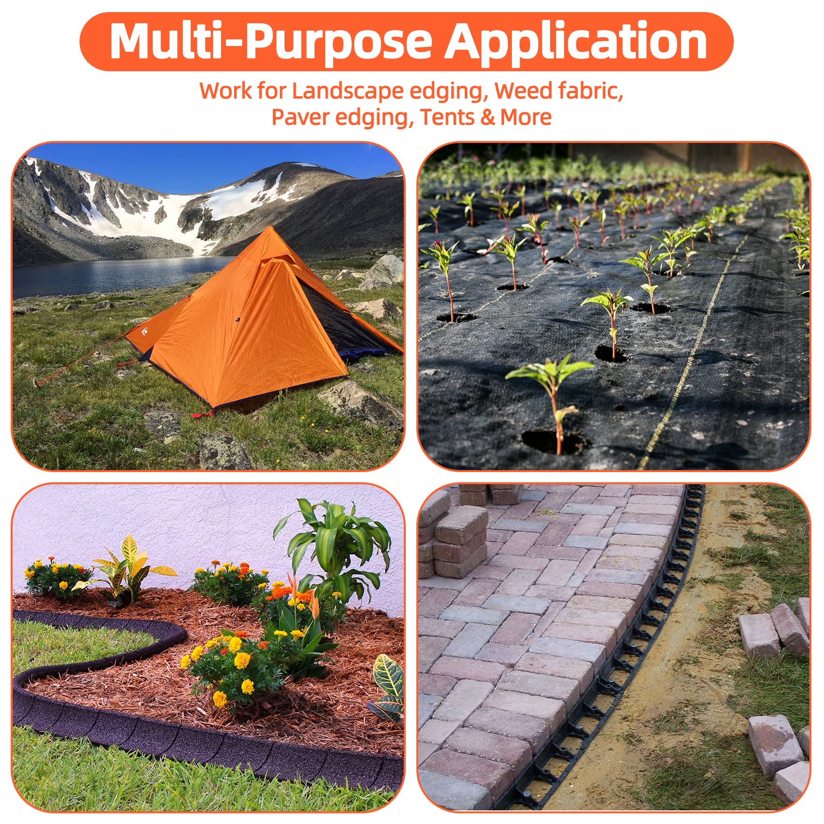 200 estacas de anclaje de plástico para bordes de paisaje, 8 pulgadas, para jardín, césped, patio, paisajismo, bordes de adoquines, barrera de malezas, tienda de campaña, césped artificial y