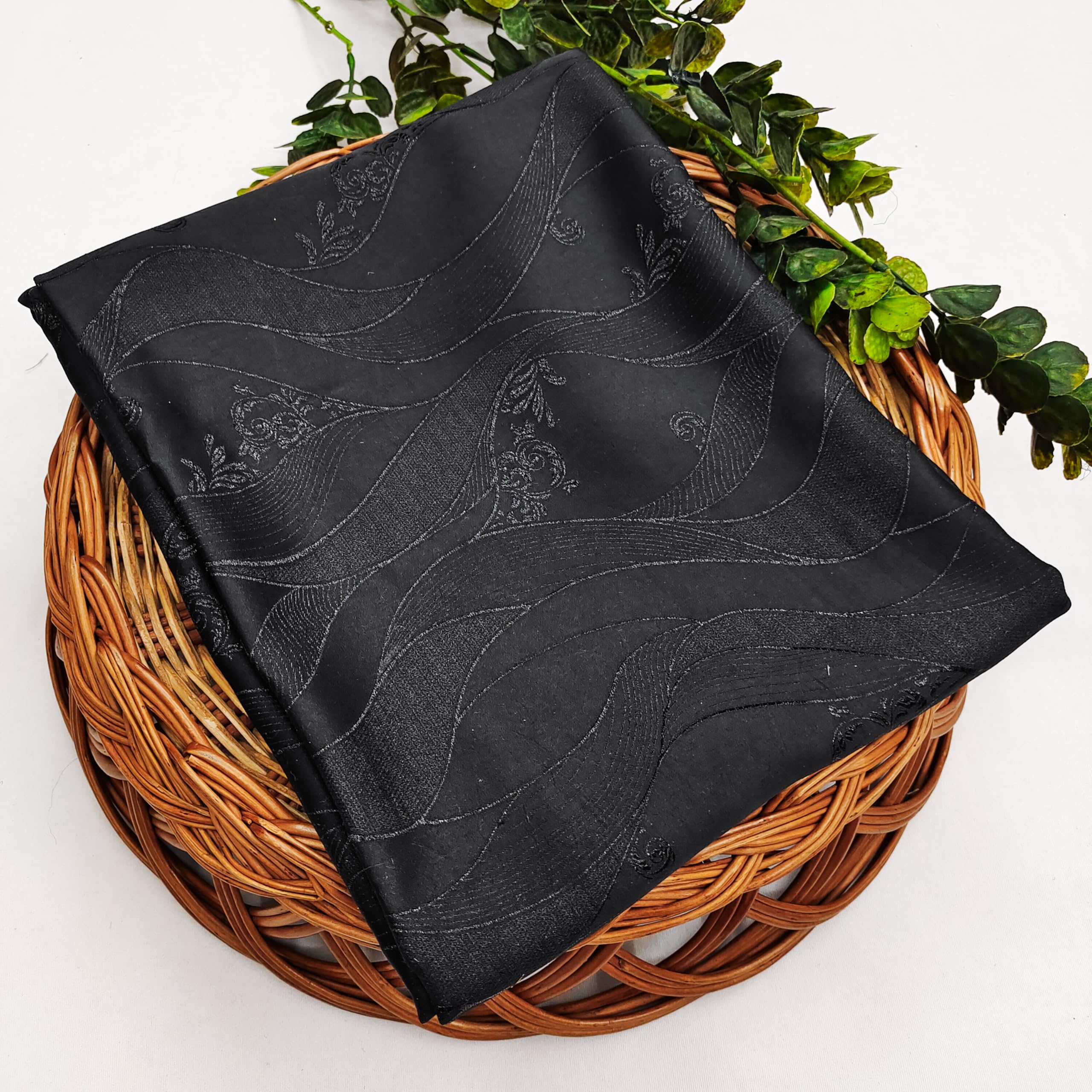 Black Designer Embossed Jacquard Polyester Fabric – 58" Width, 2.5 Meter Cut | Ideal for Kurta, Sherwani, Blazer 1