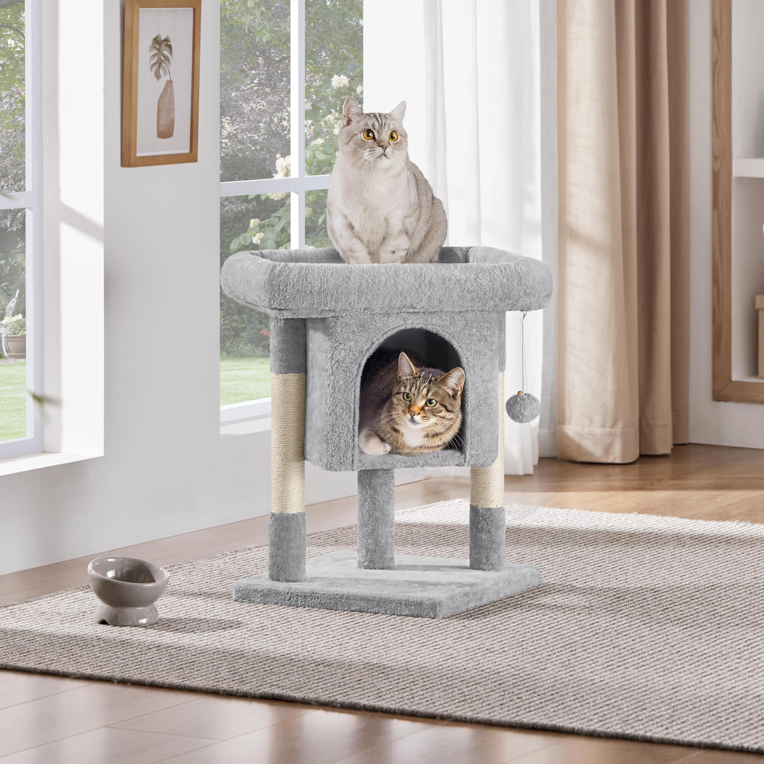 Yaheetech Arbre à Chat Design avec Niche et Plate-Forme Arbre-griffoir Tour pour Chat Hauteur 59cm Gris Clair