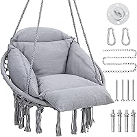 Vista 8 de Hamaca Colgante de Macramé Mecedora con Cojín Mediano, Perfecta para Dormitorio, Porche, Adultos, Balcón, Beige