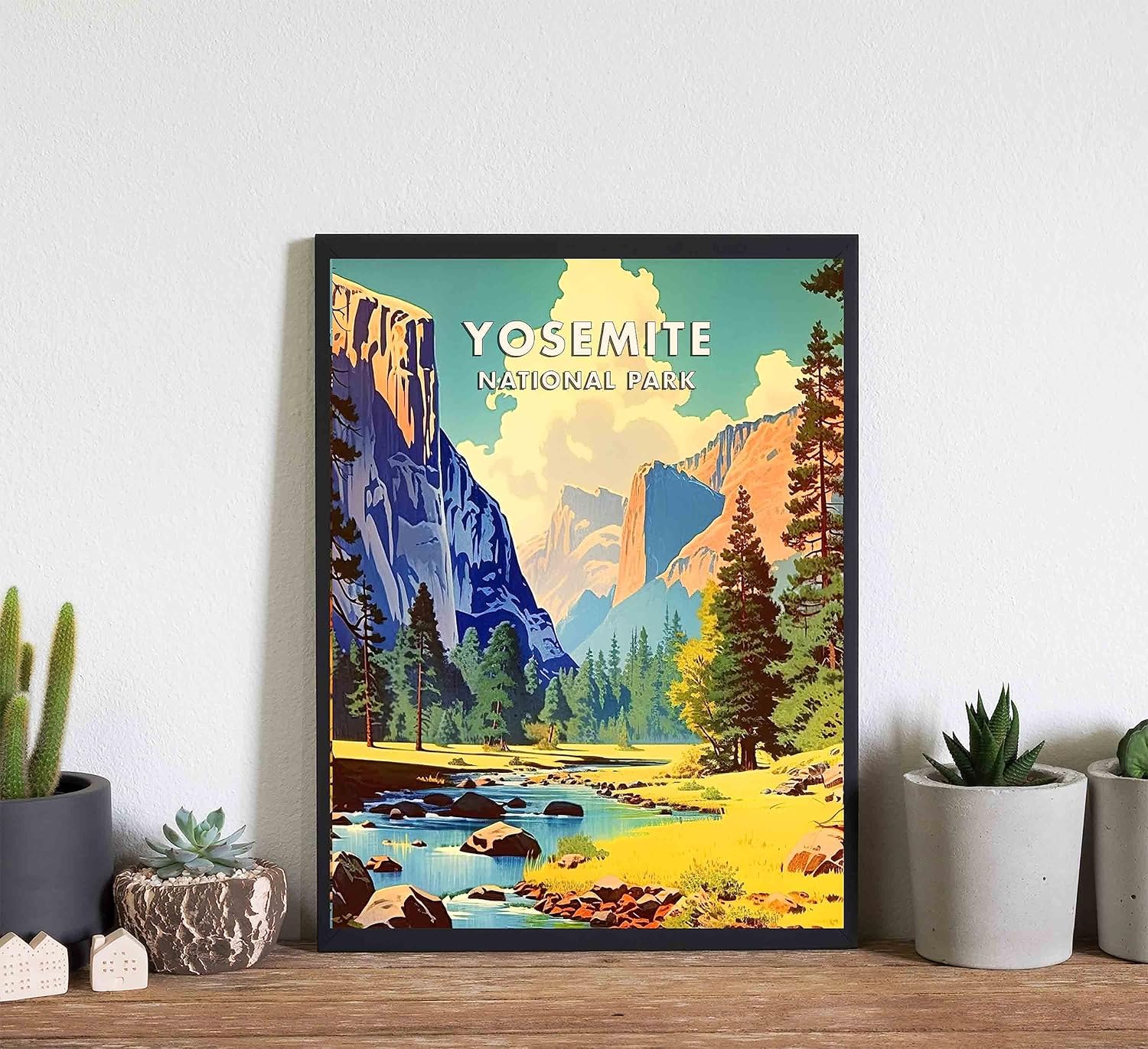 Yosemite National Park Poster Art Print Retro Mountain Lake Wall Art Poster Vintage Decor Nature Landscape Picture For Bedroom Office Home (Yosemite, 24x36 inches (Unframed))