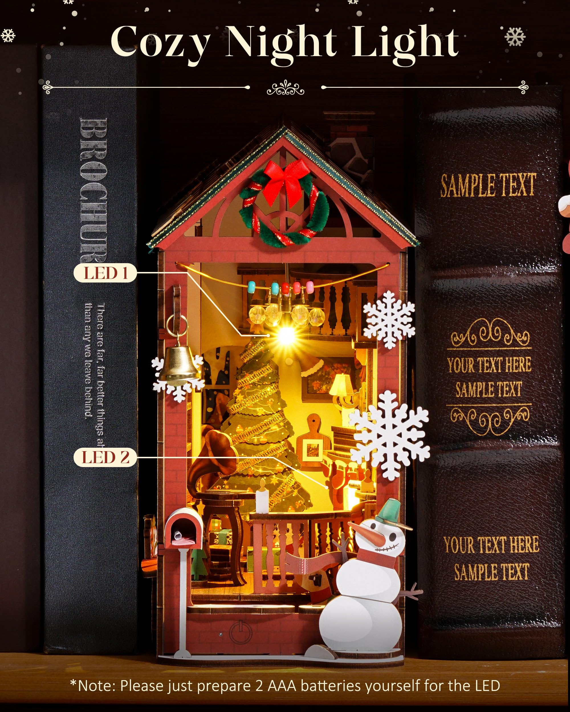Rolife Book Nook Kit Maison Miniature à Construire Diy Maquette Adulte avec LED Lumières Décoration de Bibliothèque Christmas Street Booknook Puzzle 3D Bois Serre-Livres Diorama Idée Cadeau TGC07