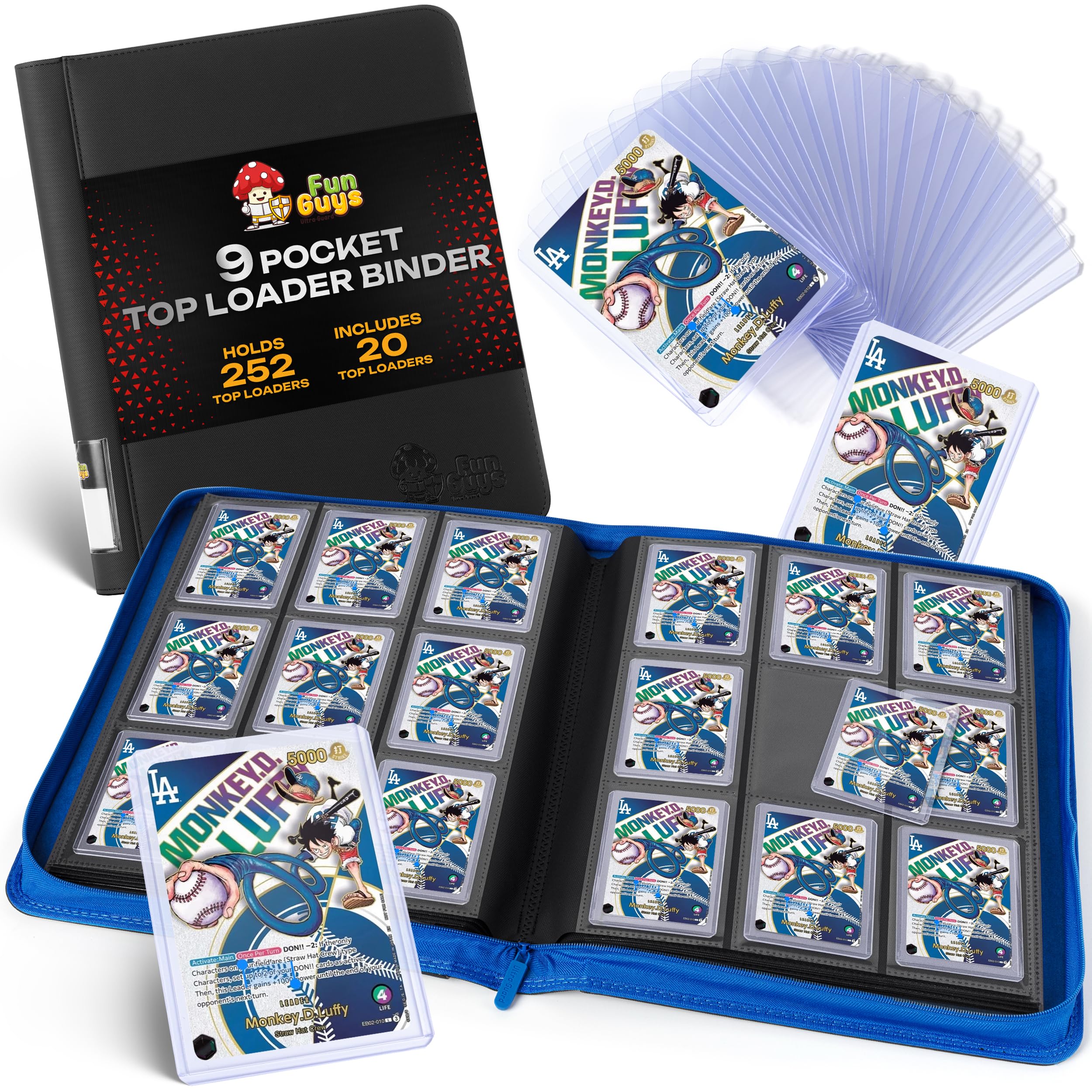 Funguys Blue Trading Card Binder, 9 Pocket, 504 Side Loading Sports Card Binder, Card Collection For Yugioh Card, Mtg, Tcg Book Holder