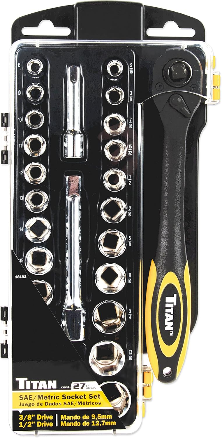Titan Tools 18193 3/8" and 1/2" 27-Piece Drive Socket Set