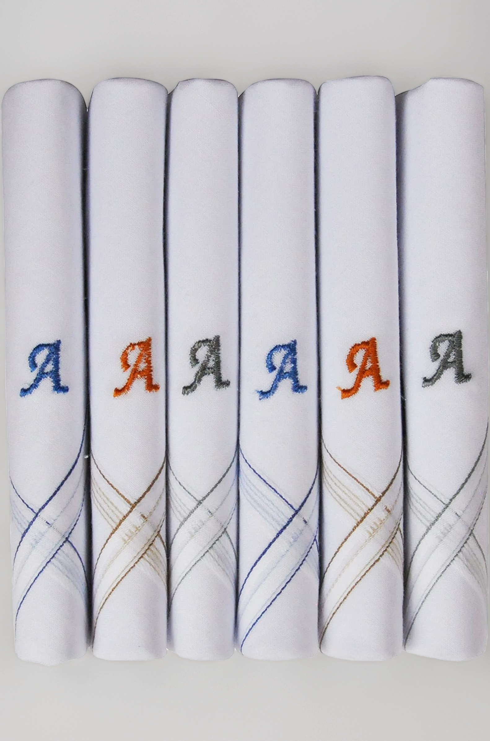 - Men's Initial Monogram (A-Z) Embroidery 100% Pure Cotton Handkerchief White Base With Colored Border - Pack Of 6