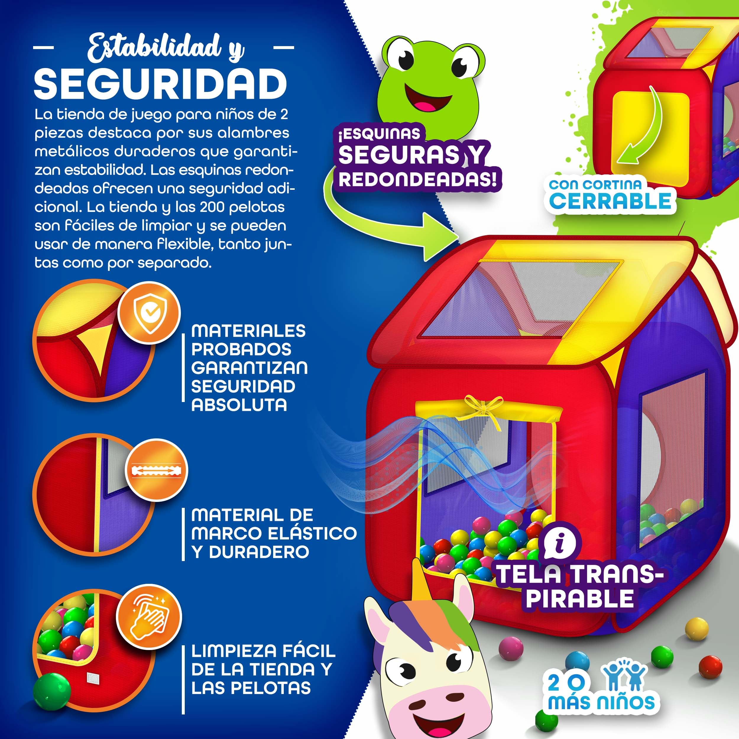 KIDUKU® Tienda de campaña Infantil Piscina de Bolas Tienda de Tela para niños Pop up + 200 Bolas + Bolsa para Interior y Exterior
