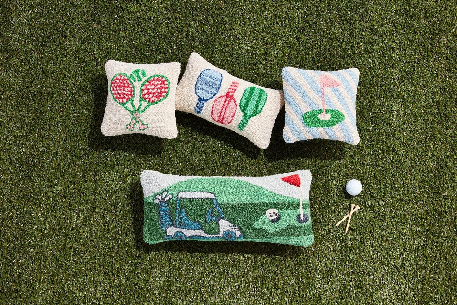 Mud Pie Golf Scene Hooked Wool Pillow; 8" X 18"