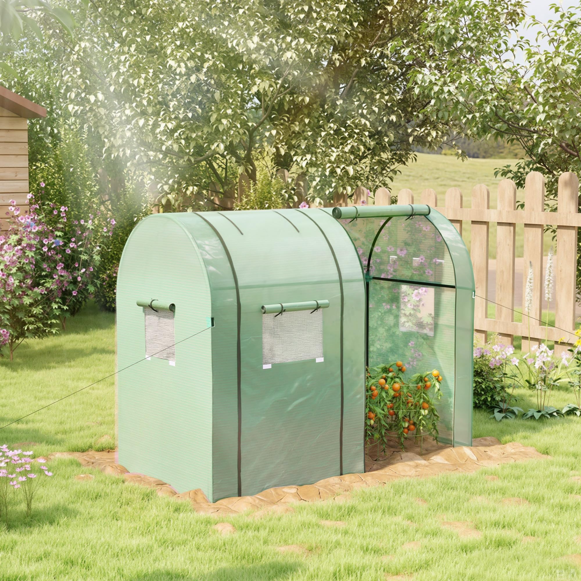 Outsunny Invernadero de Jardín Mini Invernadero con Anti-UV 4 Ventanas 2 Puertas Enrollables con Cremallera para Cultivo de Plantas Flores Tomates en Terraza Patio 185x94x150 cm Verde
