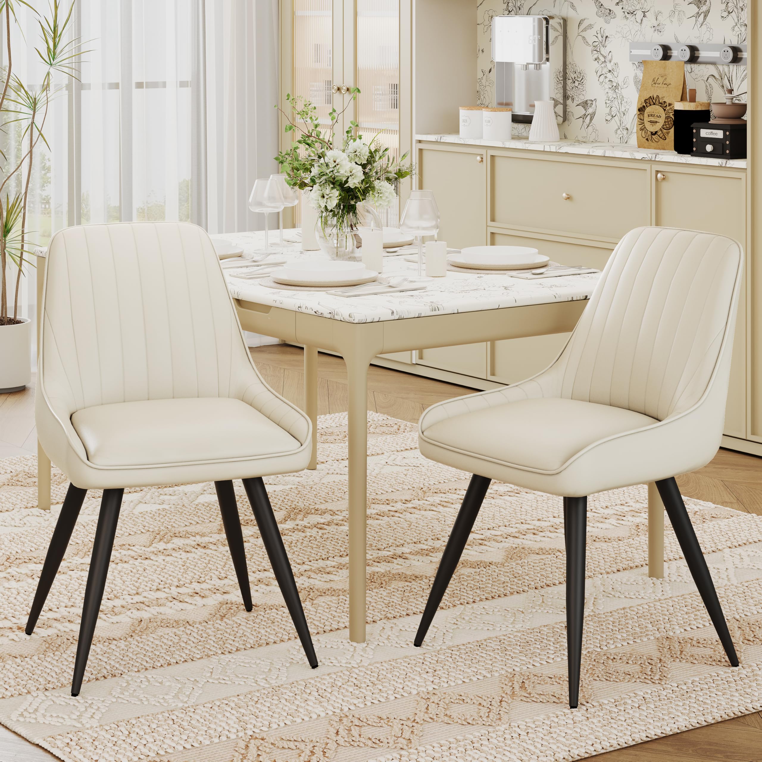 Alunaune Modern Dining Chairs Set of 2, Mid Century Upholstered Kitchen Chairs Anti Scratch Armless Leisure Accent Chair, Living Room Faux Leather