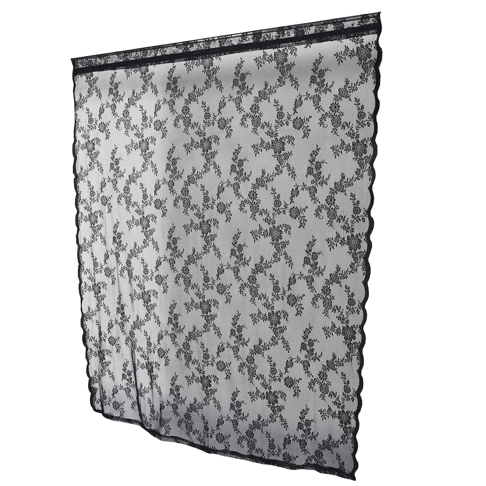 Cortinas de encaje vintage negro con diseño floral de poliéster para salón
