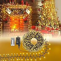 Vista 9 de Ollny Luces de Navidad en racimo de 1000 luces LED de 49 pies, luces blancas cálidas para árbol de 8 modos de temporizador, control remoto, cadena