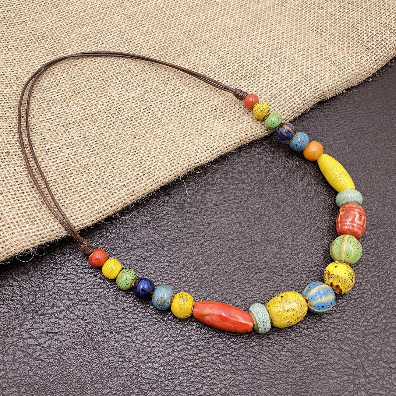 Boho Colorful Beaded Chunky Necklace for Women Ceramic Beaded Native American Jewelry - Image 4
