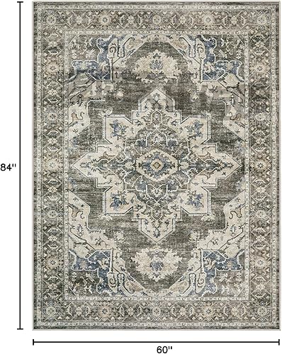 Miniatura 2 de Alfombras de área para sala de estar y dormitorio alfombra lavable de 5 x 7 con respaldo antideslizante, no desprende pelo, resistente a las