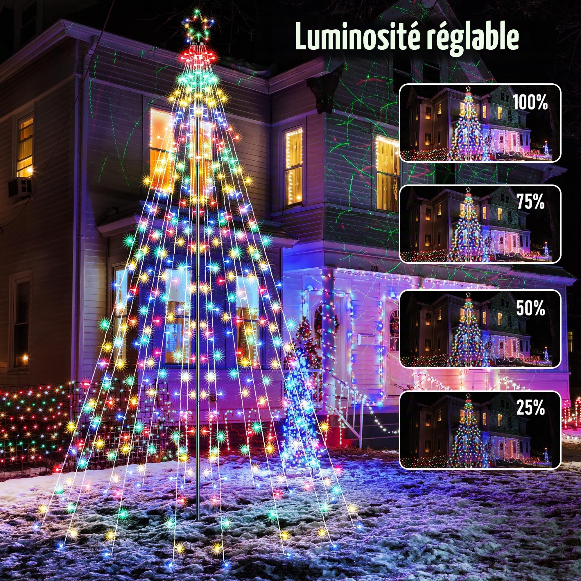 Joomer Lumières de Noël Avec Étoile,568 Led Avec 3.3M x16 Couronnes, 8 Modes,Chaîne Lumineuse de Noël Imperméable à l'Eau pour l'Extérieur,l'Intérieur Et Les Fêtes,Multicolore