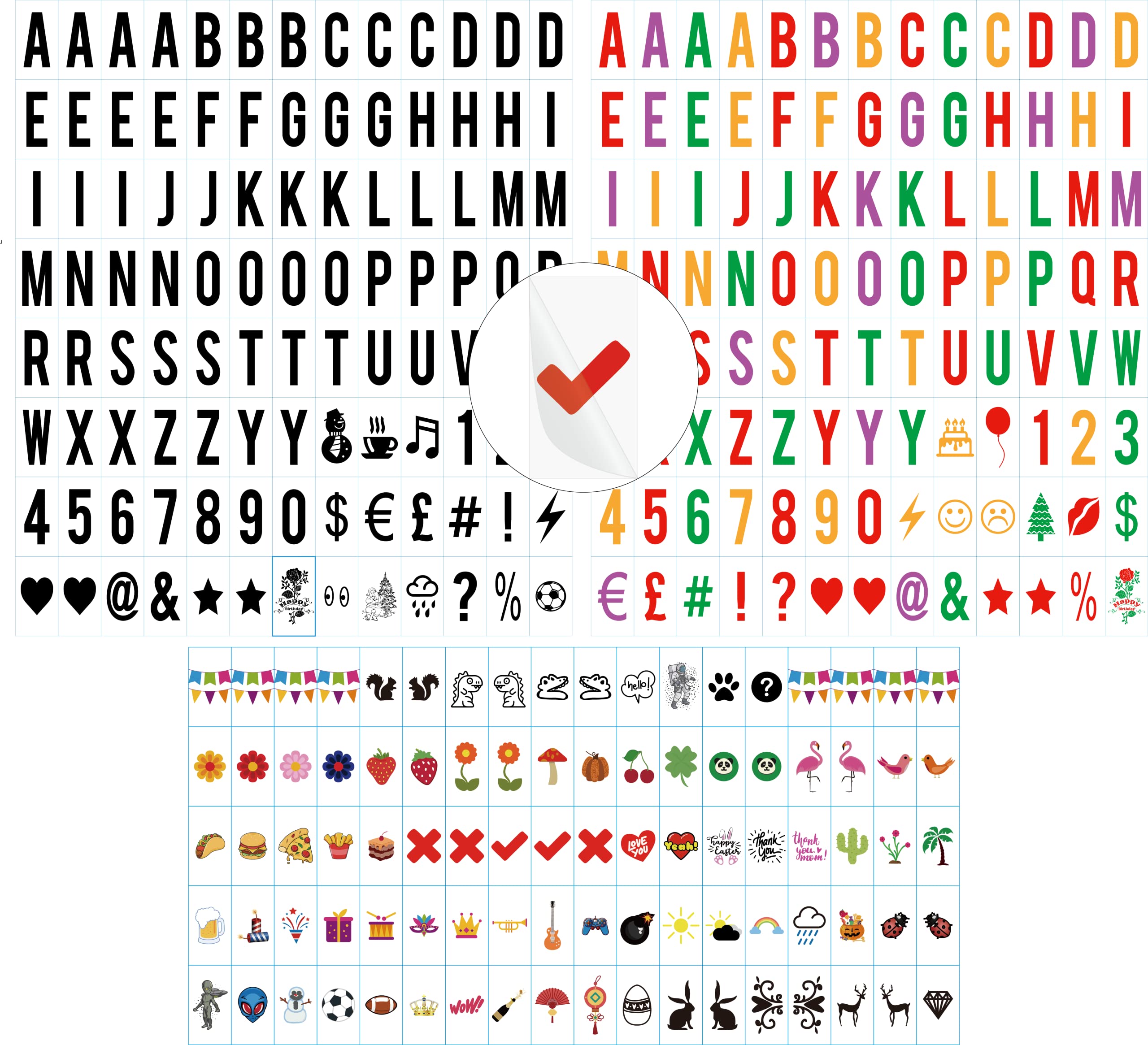 Sanyan 293 Black&color Letters, Numbers, Symbols for Use with A4, A3(4lines display) A5(2lines display) Cinematic Light boxes, Plastic,