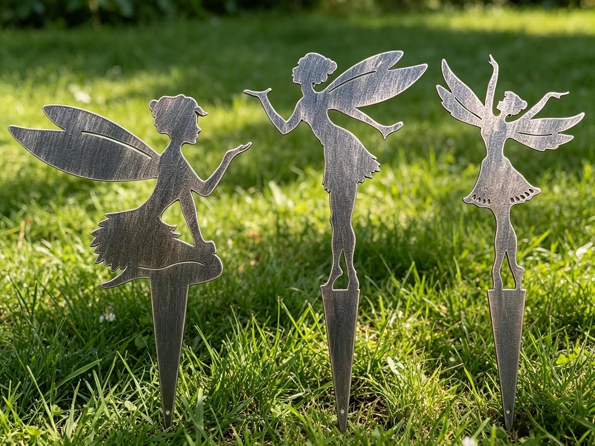 3 piece Set Garden Decoration Fairy Metal Flower Fairy | Fairy garden statue suitable for patio, flower pot, lawn, flower bed decoration gifts