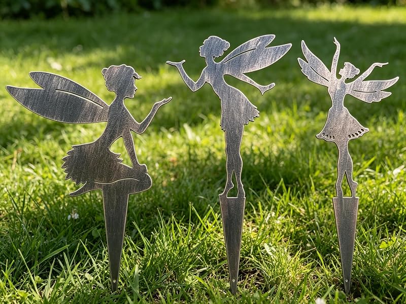 3 piece Set Garden Decoration Fairy Metal Flower Fairy | Fairy garden statue suitable for patio, flower pot, lawn, flower bed decoration gifts